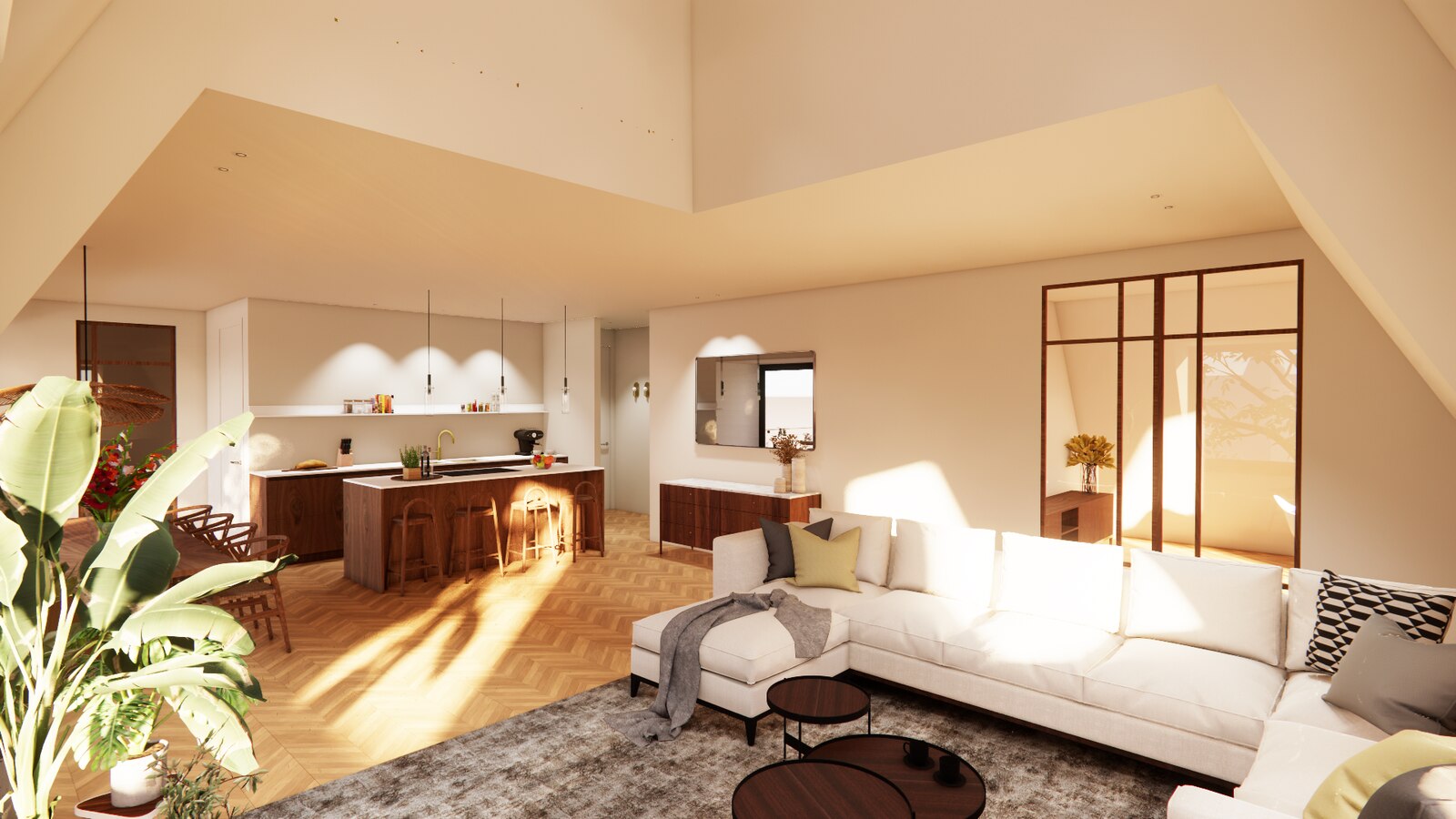 Beukenlaan 01 — 2e verdieping: woonruimte met dakraam (render)