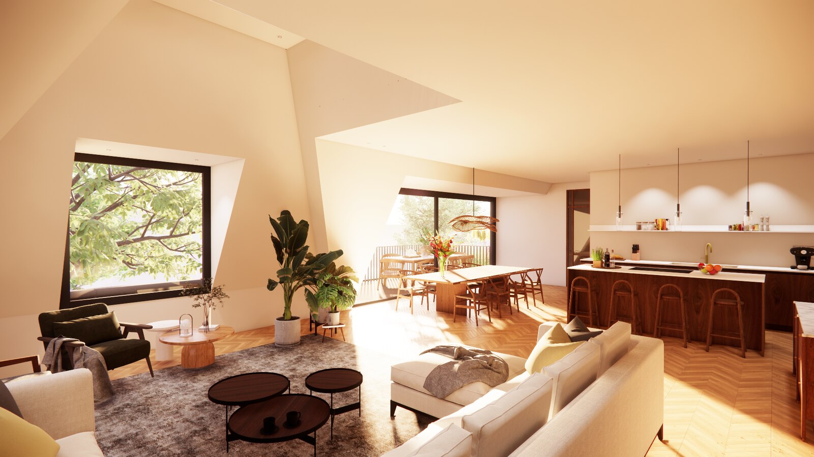 Beukenlaan 01 — 2e verdieping: woonkamer onder de kap (render)