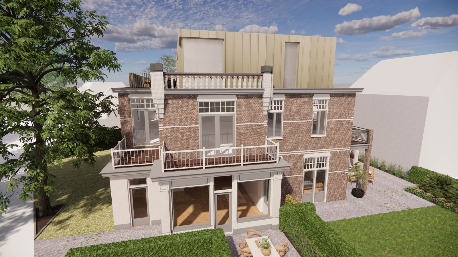 Beukenlaan 01 — achtergevel met nieuwe dakopbouw (render)