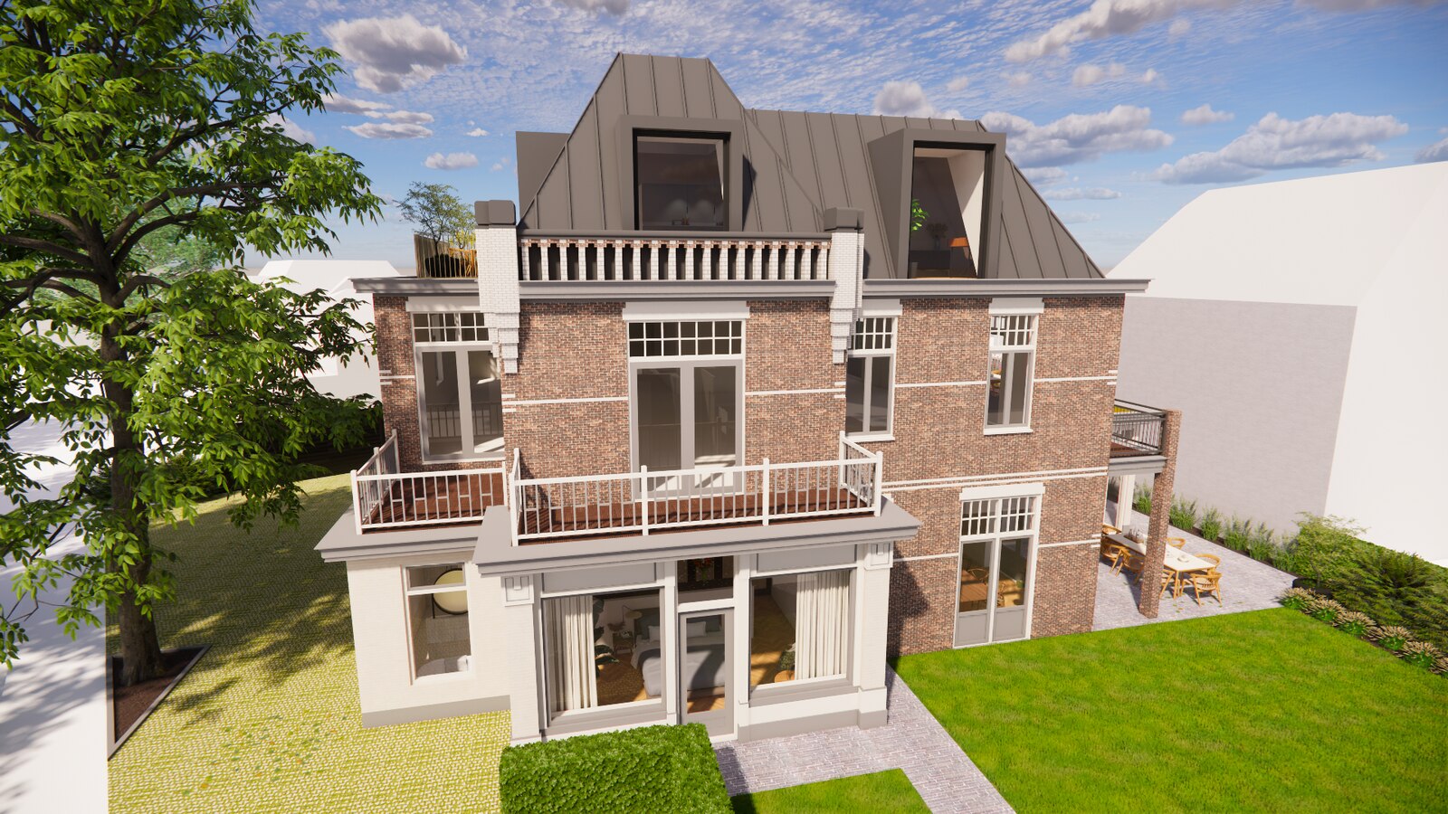 Beukenlaan 01 — gevel vanaf de tuinzijde (render)