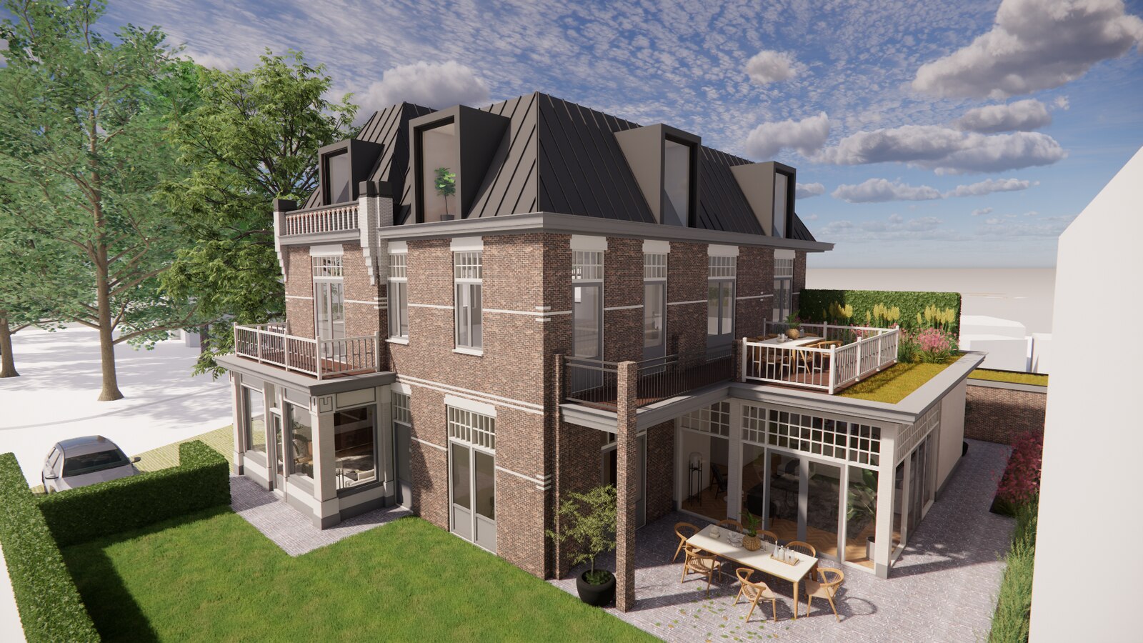 Beukenlaan 01 — voorgevel en tuin (render)