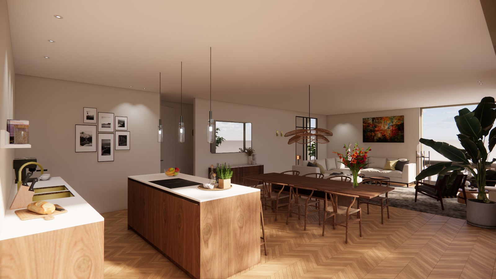 Beukenlaan 01 — interieur keuken en woonkamer (render)