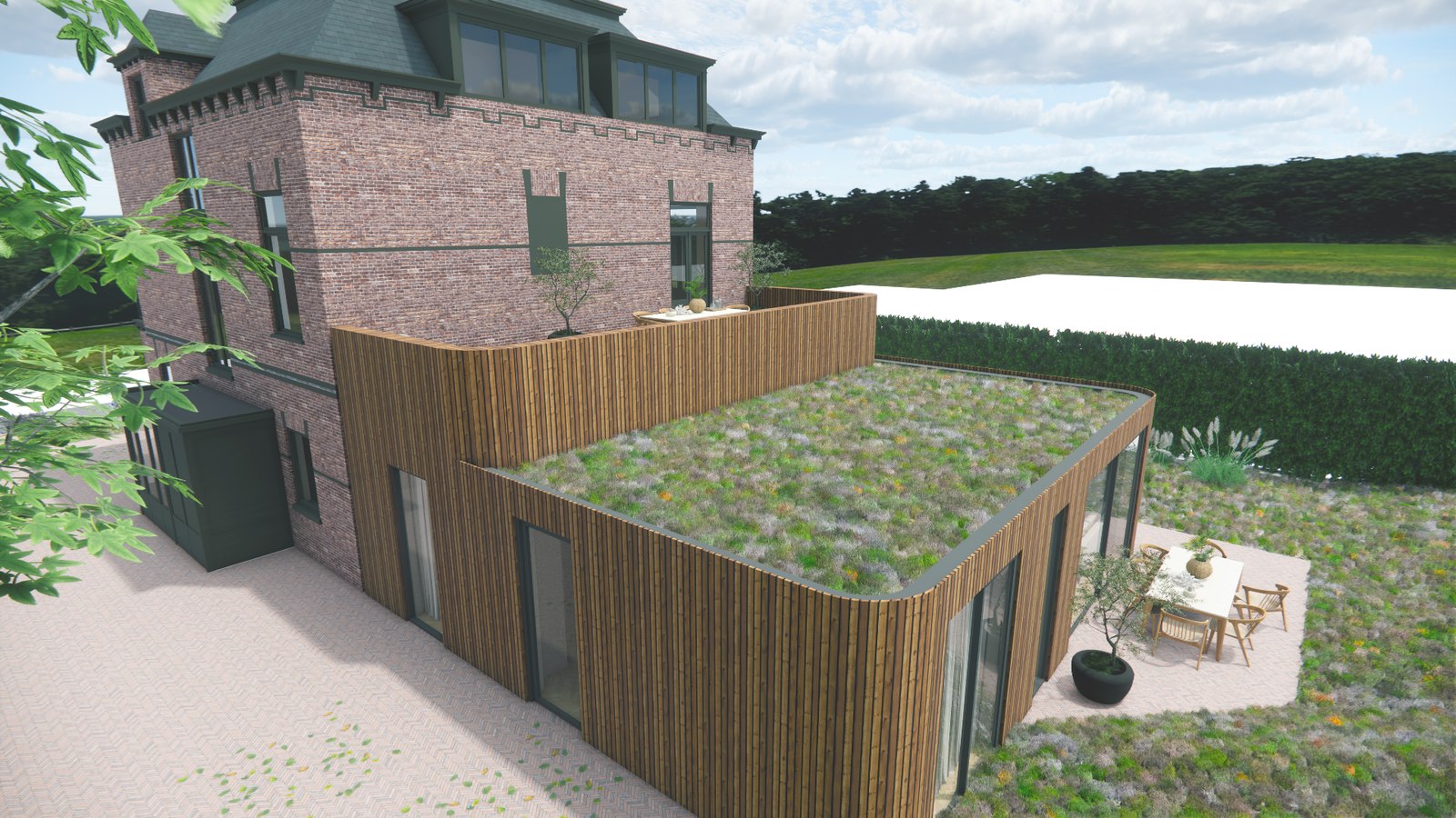 Villa Julianaweg — achterzijde met nieuwe aanbouw (render)