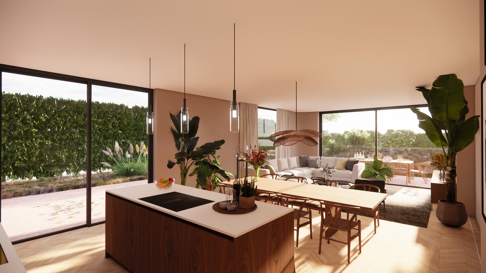 Villa Julianaweg — interieur keuken en woonkamer (render)