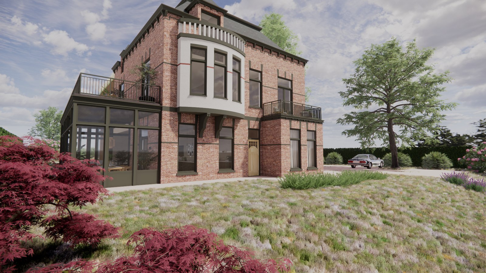 Villa Julianaweg — voorzijde met nieuwe aanbouw (render)