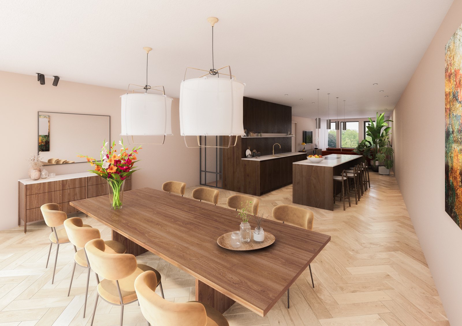 Utrechtseweg 178 — interieur eetkamer en keuken (render)